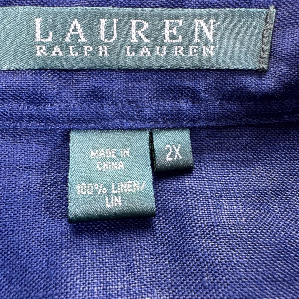 Lauren Ralph Lauren Navy Blue 100% Linen Button Down Shirt Gold Crest Buttons 2X - Picture 3 of 7
